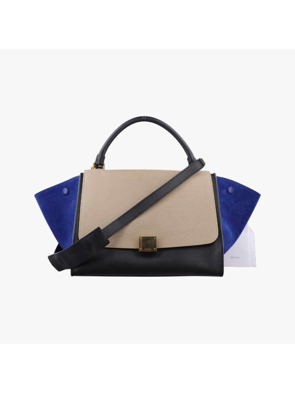 Celine Trapeze Medium Beige Black Blue Suede Leather S-cu Handbag